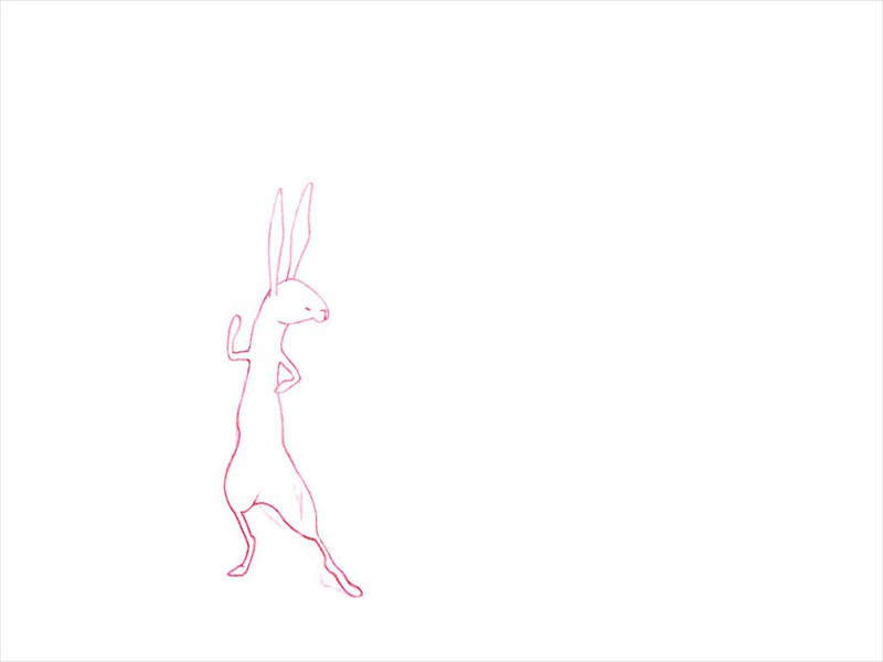 <span class=titre_dessin>el jardin del amor</span>dessin du lièvre qui dansait le tango…extrait du film animé,<br />crayon de couleur sur papier<br />20 x 30 cm, 2011.