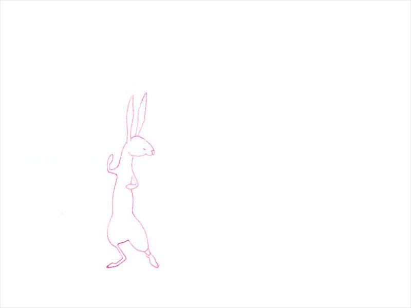 <span class=titre_dessin>el jardin del amor</span>dessin du lièvre qui dansait le tango…extrait du film animé,<br />crayon de couleur sur papier<br />20 x 30 cm, 2011.