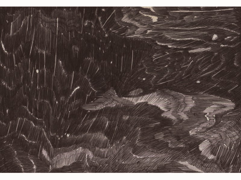 <span class=titre_dessin>Dessin ricochet</span>réalisé dans Sainte-Victoire, stylo bille noir sur papier, <br />20 x 30 cm, 2016. Photo JCLett